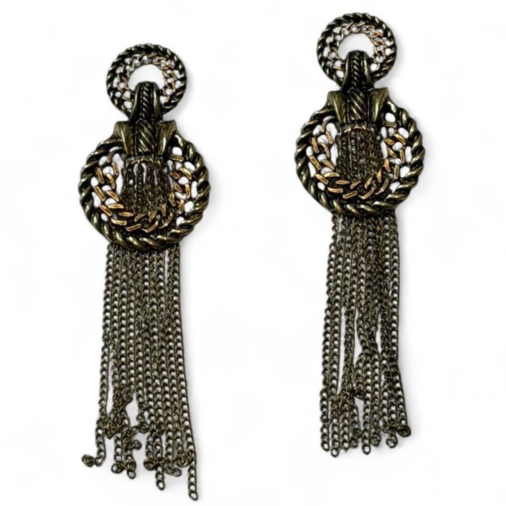 Gold & Bronze Tone Tassel Drop Earrings‎